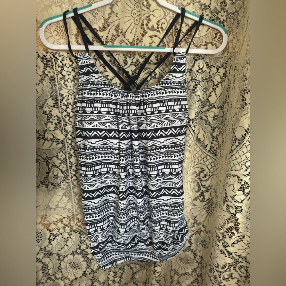 Women's Black and White Strappy Tankini SwimTop